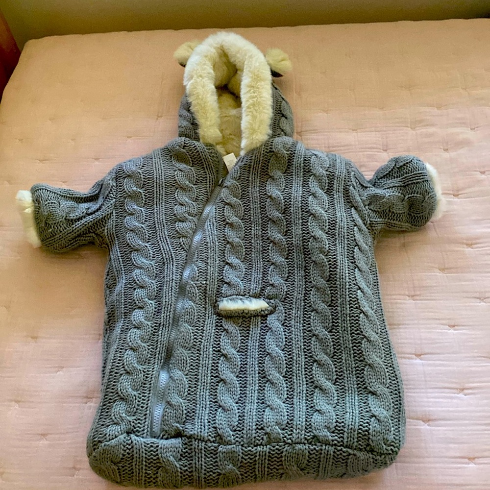 Restoration Hardware Cable Knit & Luce Faux Fur Baby Bunting